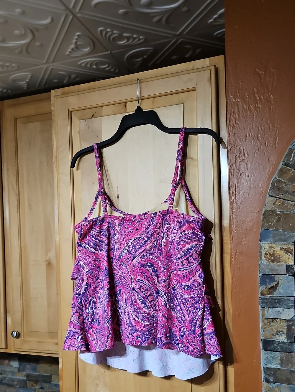 Miraclesuit Tinted Love Tiering Up Swim Tankini Top Padded Floral Tiered Ruffle